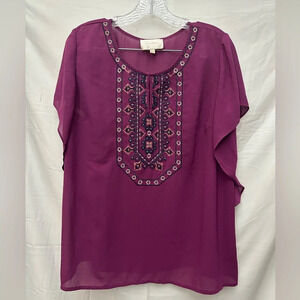 Skies Are Blue Purple Embroidered Top XLP